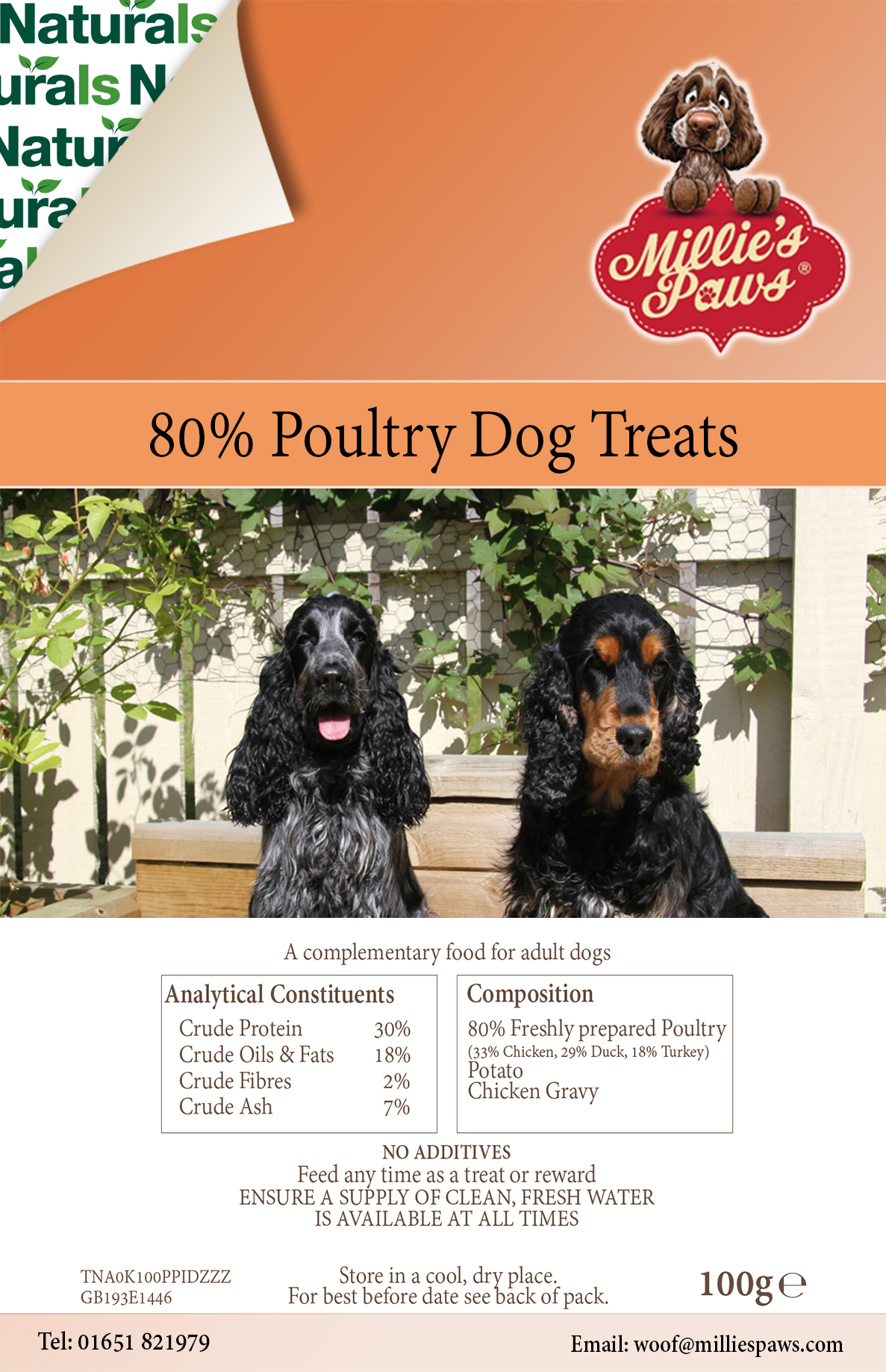 Millie's Paws Grain Free 80% Poultry Treats 100g